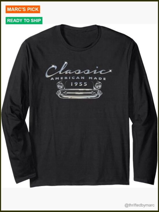 Tops - 71st Birthday Classic Car Vintage T-Shirt Long Sleeve Crew Neck Retro